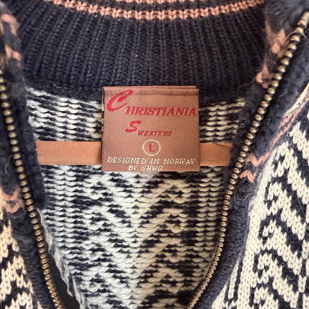 Vintage CHRISTIANIA Large Norwegian Sweater Quarter Zip Blue Wool Scandinavian - Picture 3 of 12